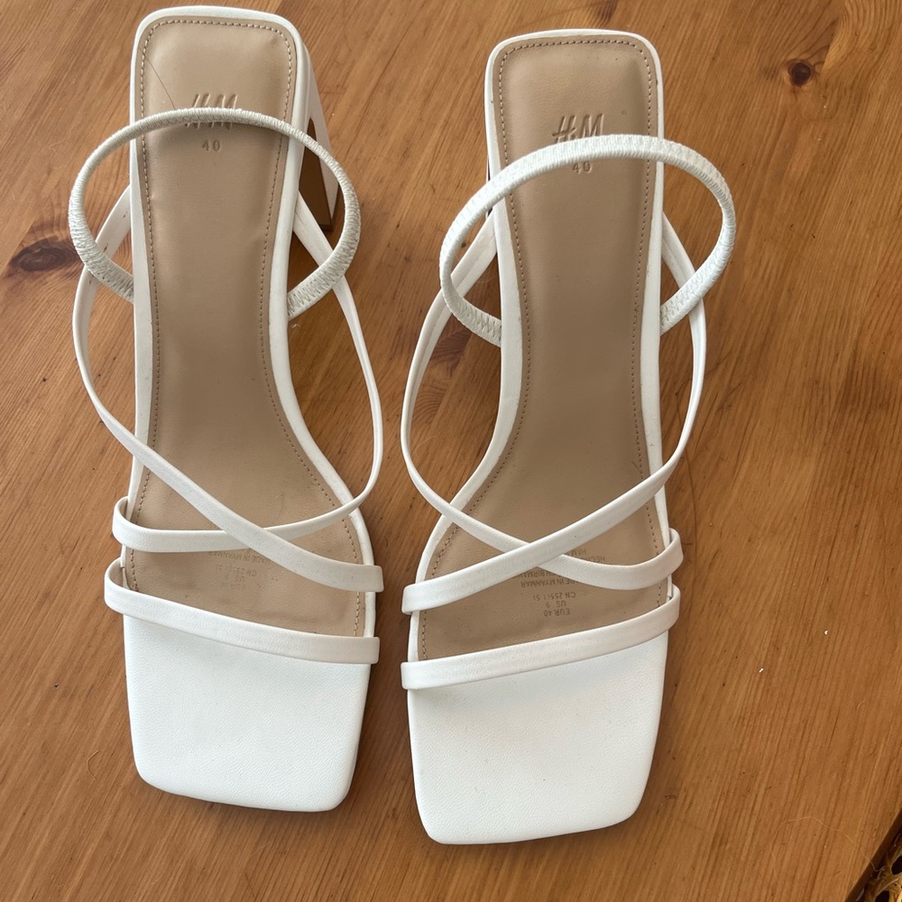 White Block Heel Sandals